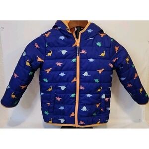Cat & Jack Kids Coat 4T Reversable Hooded Dinosaurs Orange Blue